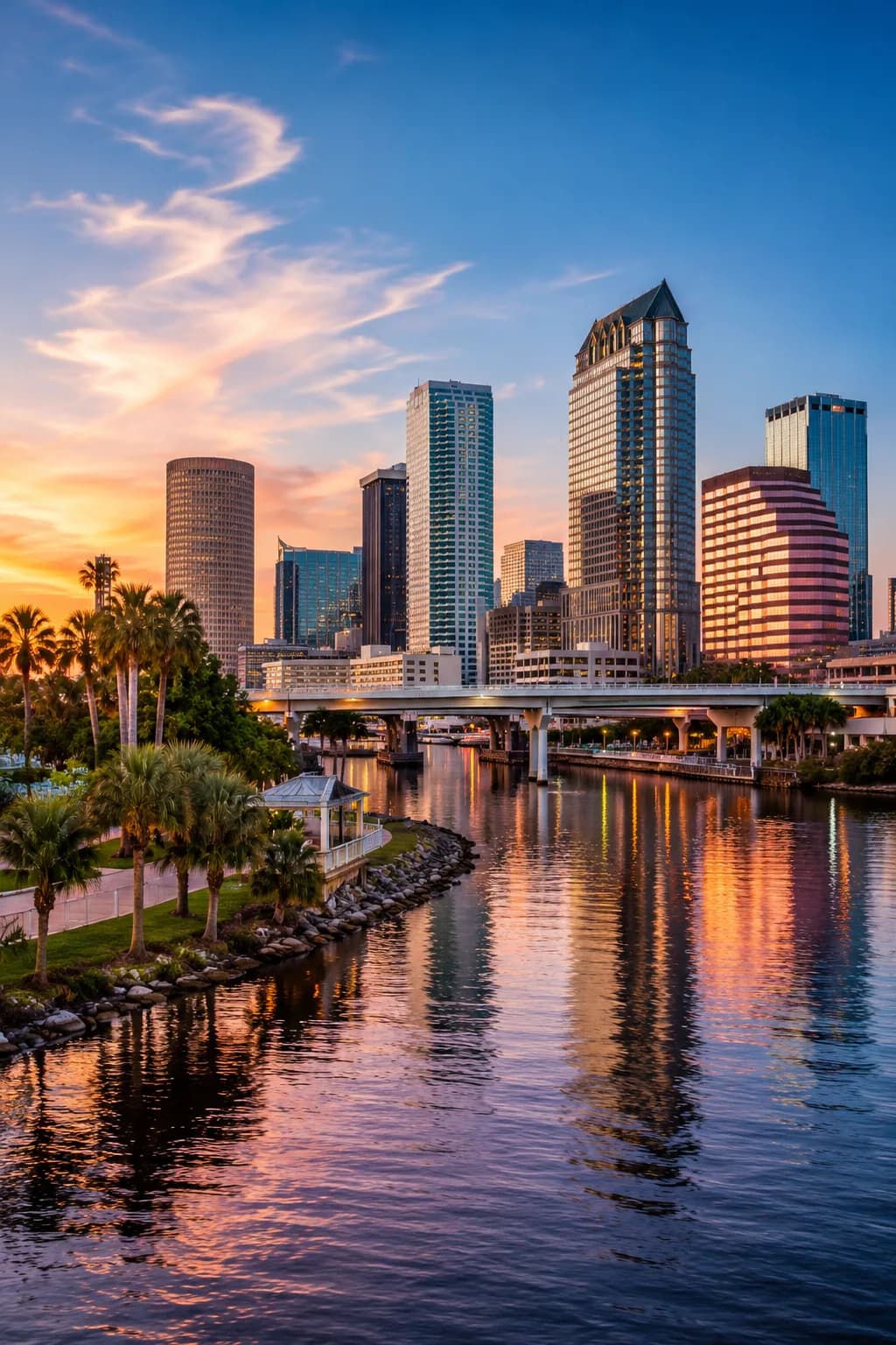 Downtown Tampa, Florida skyline at sunset