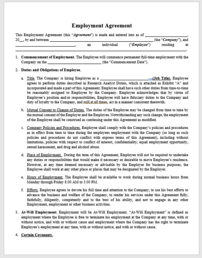 Employment Agreement (Hourly) 1 Hourly Employment Agreement